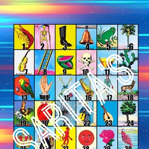 Loteria Mexicana Board 42  numbered cards colorful