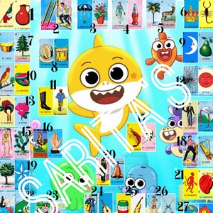 Loteria Mexicana Board Baby Shark 27 numbers 2 cards per number