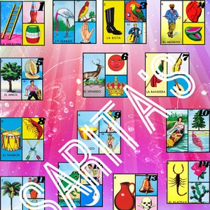 Loteria Mexicana Board 18 Zahlen alle 54 Karten keine Doppel rosa
