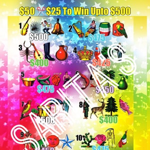 Loteria Mexicana Board big baller 50 to win upto 500 colorful stars pyp  13 numbers 4 cards each