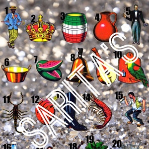 Loteria Mexicana Board 20 einzelne große Bilder Silber Glitzer
