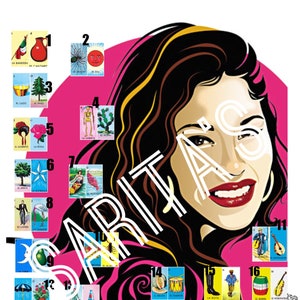 Loteria Mexicana Board 27 numbers 2 each Selena rosa