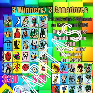 Loteria Mexicana Board 3 winners money maker neon colors all 54 cards