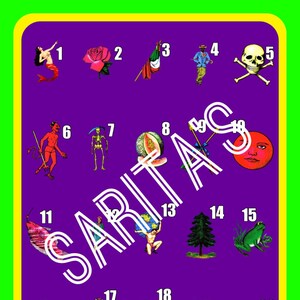 Loteria Mexicana Board carta 20 numbered Loteria Figures with border neon