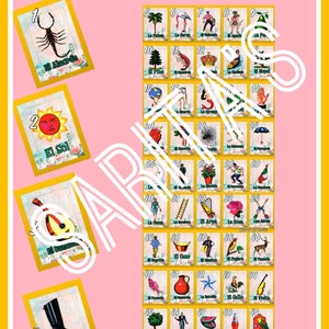 Loteria Mexicana tous les 54 cartes tableau