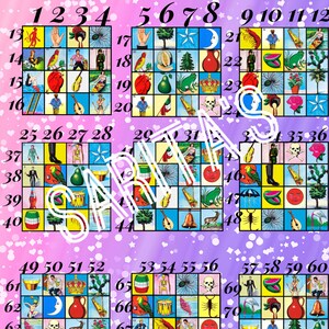 Loteria mexicana Board 72 Linien
