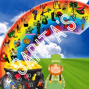 Loteria Mexicana Rainbow pot of gold with Leprachaun 40 numbers St. Patricks