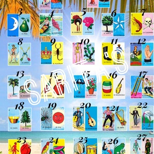 Loteria Mexicana board all 54 cards 2 cards per number  beach playa