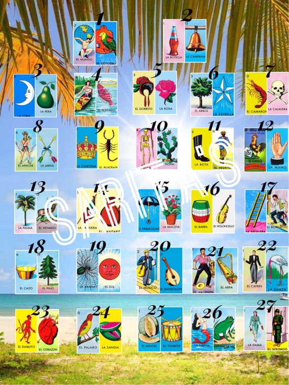 Loteria Mexicana board all 54 cards 2 cards per number beach Etsy