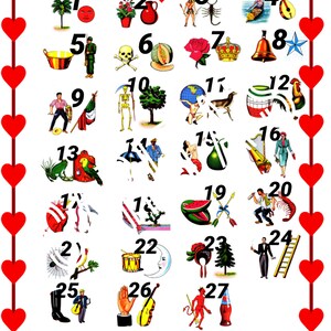 Valentines Loteria mexicana Board Doppelbilder keine wiederholt Herzen