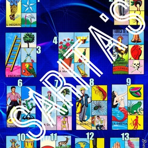 Loteria Mexicana Board Card 13 numbers 4 cards each