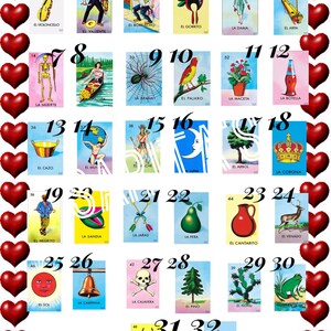Valentines loteria mexicana board hearts 32 single cards