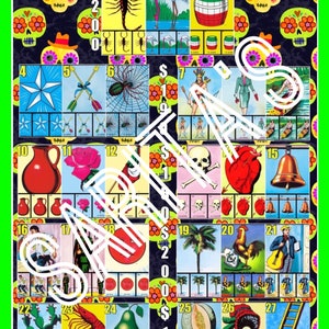 Loteria mexicana card board shuffle roulette wheel 27 numbers calavera neon