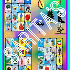 Loteria Mexicana Board Card neon 54 cards numbered