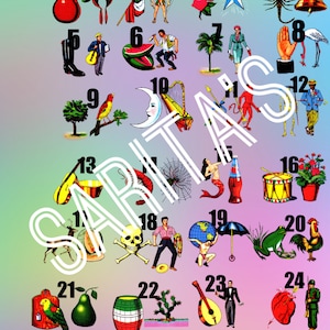Doppelte Bild Loteria Board alle 54 Karten 27 Zahlen bunt