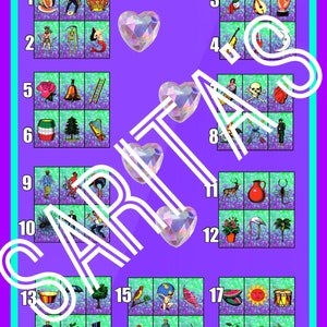 Loteria Mexicana Board 18 numbers 3 cards each neon and hearts