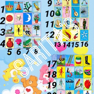 24 líneas sin dobles Carebears Loteria Mexicana Board