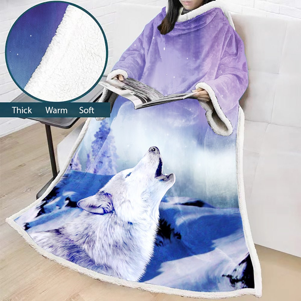 Custom Wearable Blanket With Sleeve, Personalized Photo Name Print Extra Long Hoodie Blanket