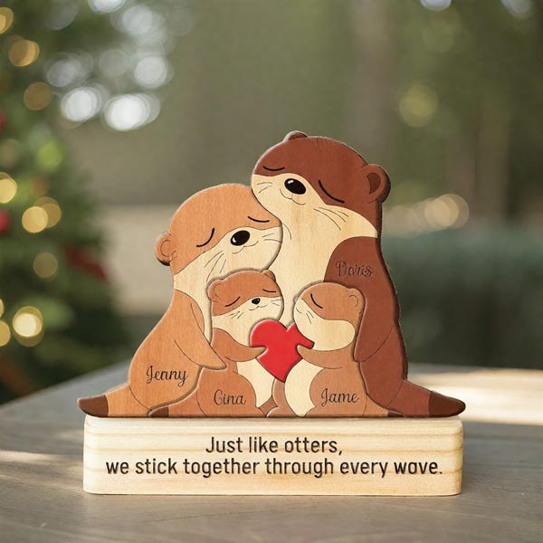 Personalized Wooden Sea Otter Family Puzzle: Custom Name Decor