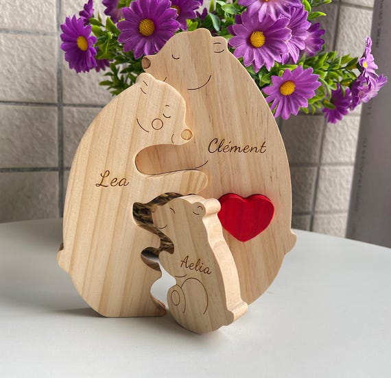 Puzzle personalizzato in legno con famiglia di orsi, puzzle con
