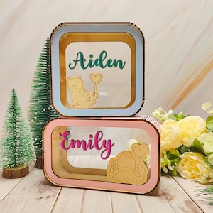 Alcancía personalizada para niños, Caja de dinero de madera con nombre para niños, Alcancía de madera personalizada, Banco de nombres para niños y niñas