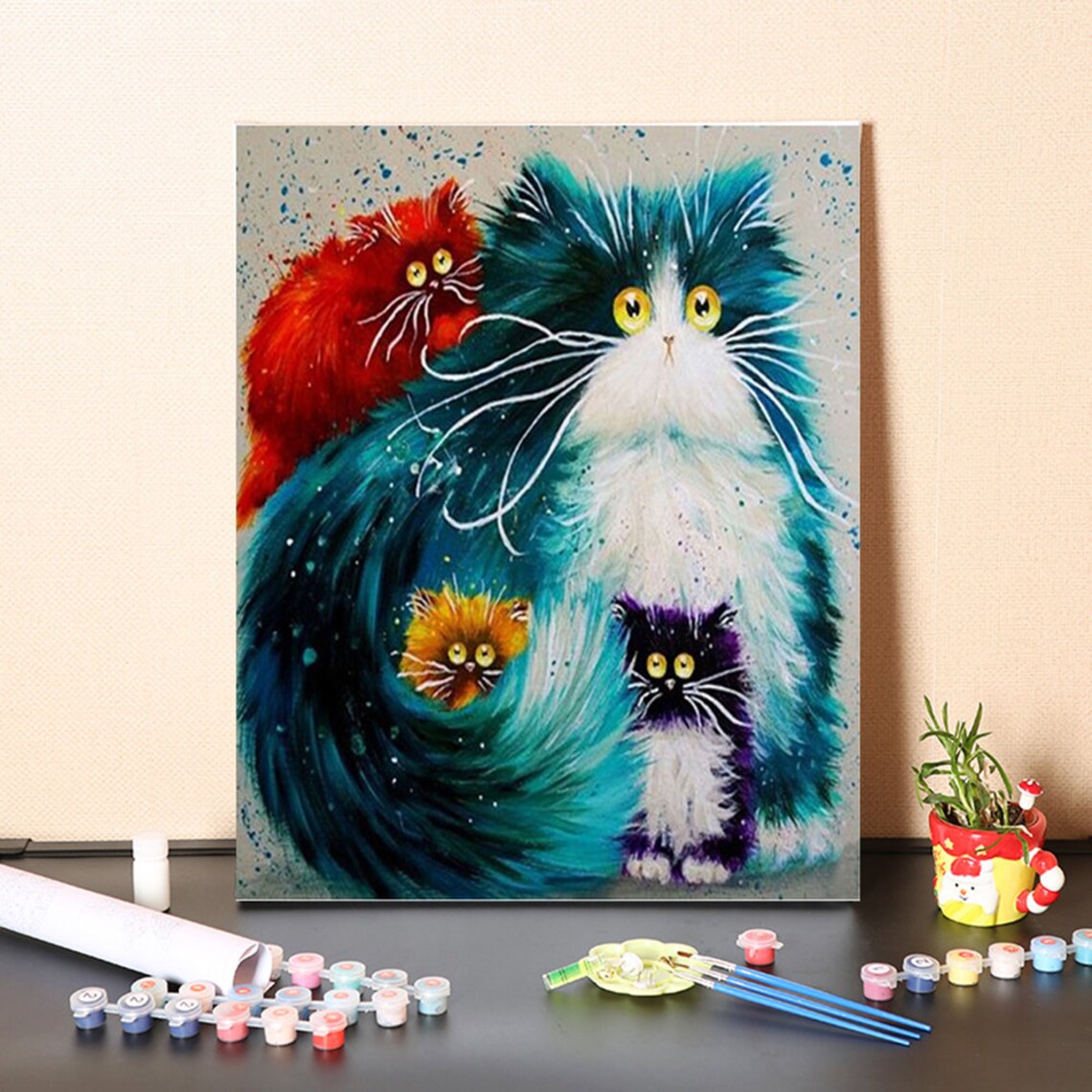 Malen sie nach Zahlen Kit süße Katze Malerei bunte DIY