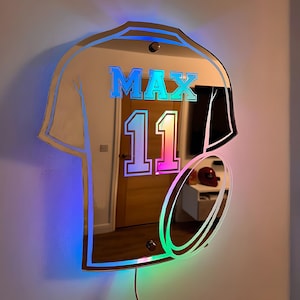 Custom Football LED Mirror Light, Personalized American Football Number Jersay Light Name Mirror,  Football Name Sign Decor