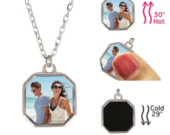 Personalizowany naszyjnik magiczny ze stali nierdzewnej aktywowany ciepłem z ukrytym obrazkiem, prezent na pamiątkę, prezent świąteczny