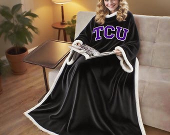 Custom Wearable Blanket with Sleeve, Personalized Photo Name Print Extra Long Blanket, TV Blanket Oversized Cosy Wearable Blanket