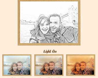 Personalized Light Painting, Custom Photo Painting Wall light Hangings,  LED light Frame Painting Decor Art for Anniversary Birthday Gifts
