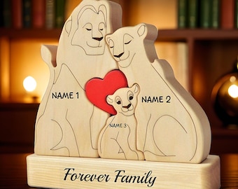 Personalized Wooden Lion Family Puzzle, All Family Members Together Wooden Decor, Custom Wooden Lion, Christmas Family Gift