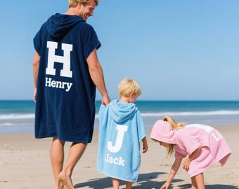 Toalha com capuz personalizada, toalha de saída de praia com capuz para crianças e adultos, poncho de praia, toalha de banho infantil para piscina no verão.