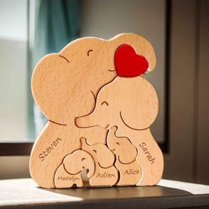 Personalized Wooden Elephant Family Puzzle, Elephants Family Puzzle with Names, Custom Wooden Animals, Family puzzle, Faimy Christmas Gift