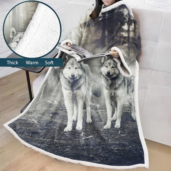Custom Wearable Blanket with Sleeve, Personalized Photo Name Print Extra Long Hoodie Blanket, Thick Oversized Blanket
