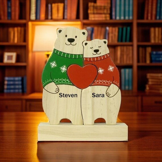 Puzzle personalizzato in legno con orsetti abbracciati