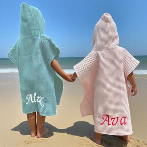 Kapuzenhandtuch mit individueller Namensstickerei, Kinder-Baumwoll-Kapuzenhülle, Waffel-Strandtuch Poncho, Kleinkind-Badeanzugtuch
