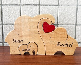 Personalized Wooden Elephant Family Puzzle, All Elephants Family Members Together Wooden Decor, Custom Wooden Elephants, Love Gift