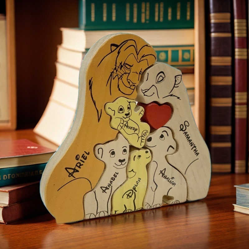 Personalized Wooden Lion Family Puzzle, All Family Members Together ...