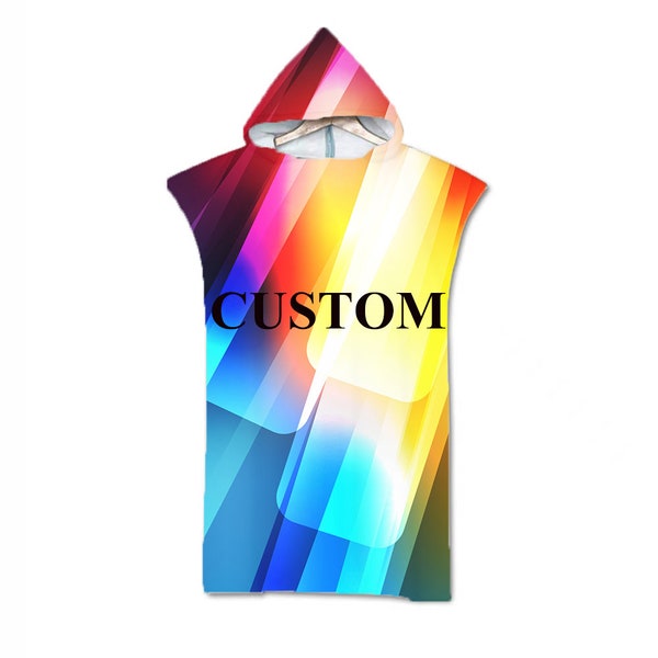 Custom Towel Hoodie, Personalized Photo Name Towel Poncho, Surf Towel