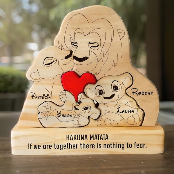 Personalized Wooden Lion Family Puzzle, All Family Members Together Woosen Decor, Custom Wooden Lion, Christmas Family Gift