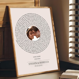 Stampa testi personalizzati, stampa personalizzata della nostra canzone in vinile, regalo di nozze su tela incorniciata, anniversario di carta, arte murale musicale, primo ballo