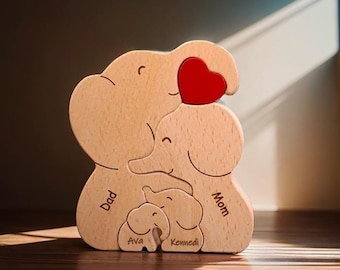 Personalized Wooden Elephant Family Puzzle, Elephants Family Puzzle with Names, Custom Wooden Animals, Family puzzle, Christmas Gift