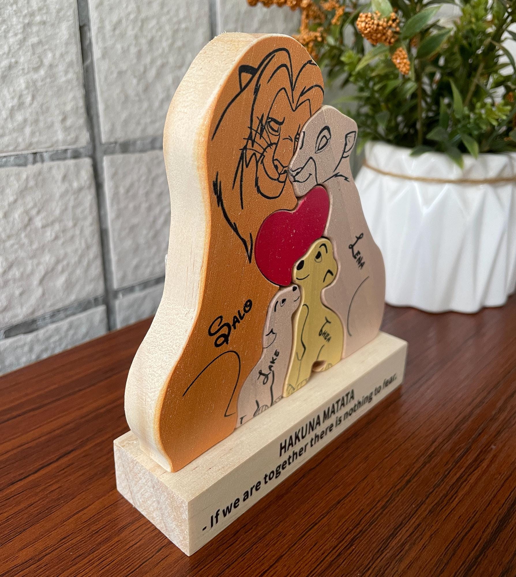 Personalized Wooden Lion Family Puzzle, All Family Members Together ...