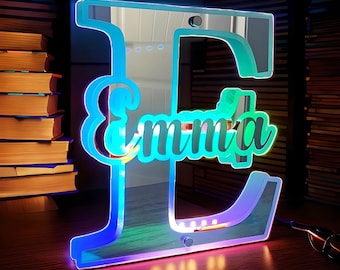 Custom Led Mirror Light up Letter, Personalized Inital Name Mirror Neon Sign, , Light up Mirror Wall Decor Motivation Sign Wall Decor