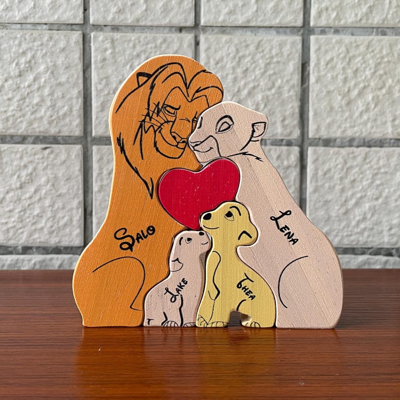 Personalized Wooden Lion Family Puzzle, All Family Members Together ...