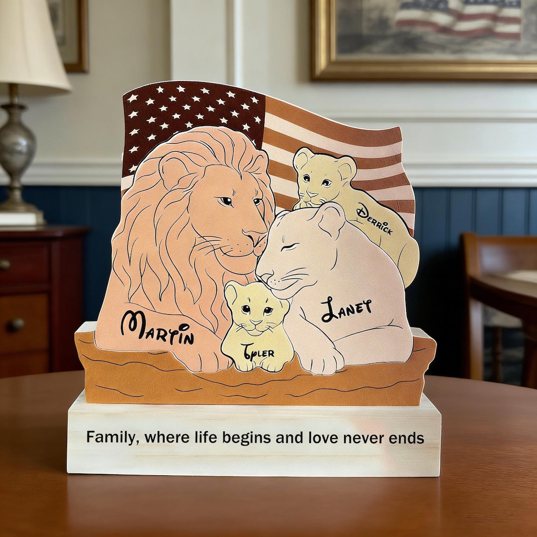 Personalized Wooden Lion Family Puzzle, All Family Members Together ...