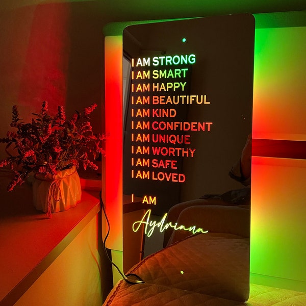 Custom I AM Affirmation Mirror, Personalized Name Mirror Neon Sign, I Am Mirror Sign, Light up Mirror Wall Decor Bedromm Party Sign