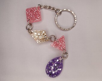 Pink Gold & Purple Glitter Shapes and Droplet Charm
