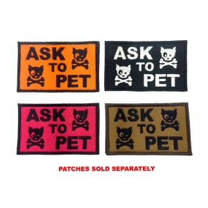 Ask to Pet Skull Embroidered Patch | Easy Attach Dog Patches | Service Dog Patches | Training Dogs | ESA Dog | Security Dog | Custom Patches