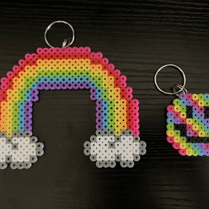 Rainbow Keychain and Rainbow Happy face Keychain, rainbow perler